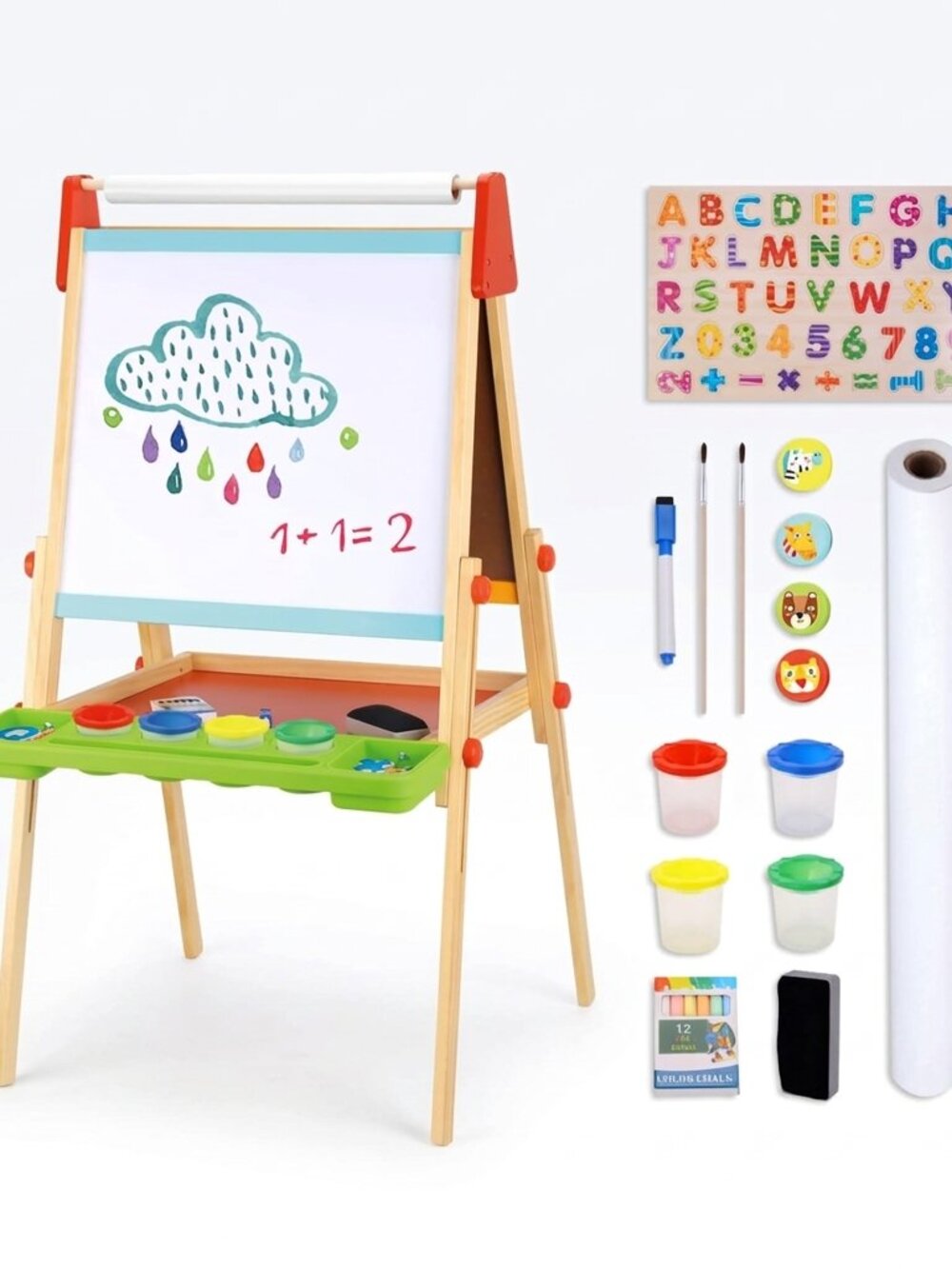 Large Magnetic Drawing Board, Montessori Double-Sided Easel Toy - Picture 4 of 14
